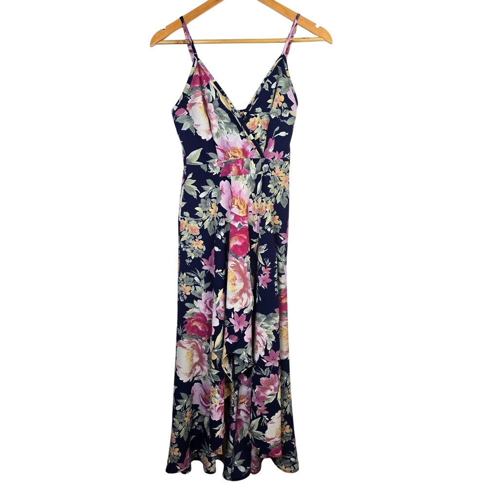 Love Squared Floral Maxi Dress Navy‎ Pink V Neck Sleeveless Party Wedding S
